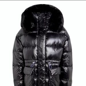 Adidas Original Women's PUFFED DETACHABLE LONG FUR HODEED JACKET. Color Black